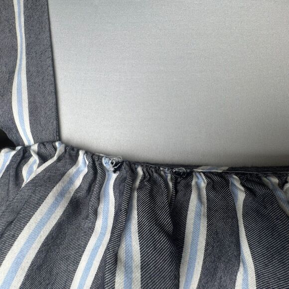 Express Crop Crop Top Sz XS Stripe Gray Blue White Flounce Back Zipper - Picture 6 of 9